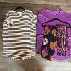 NWOT LuLaRoe Irma tops size XXS bundle of 2 and 2 OS leggings